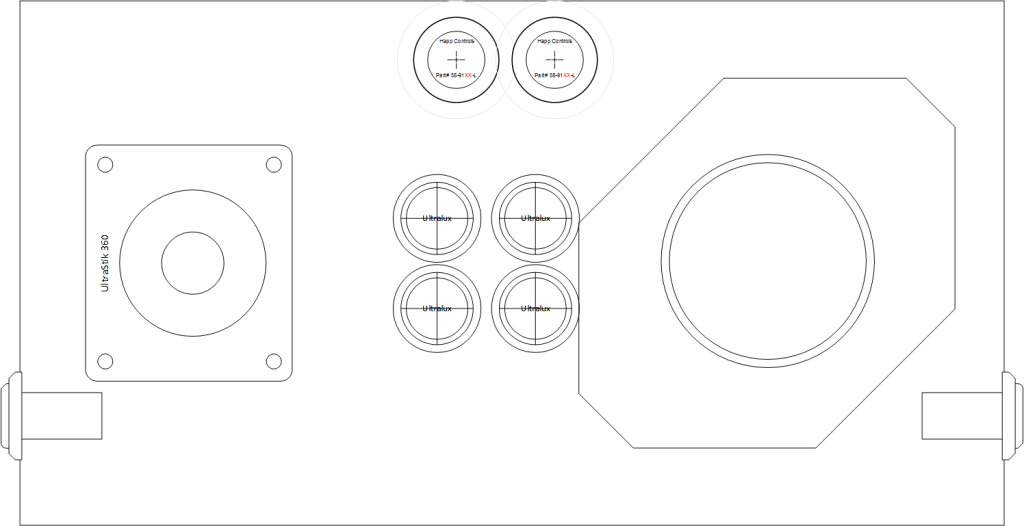 The first attempt at a trackball end panel for a much wider cocktail design.