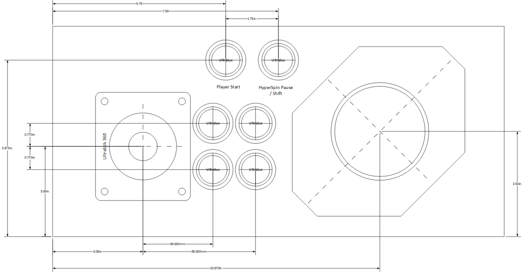 Measured drawing of the final end panel containing the trackball
