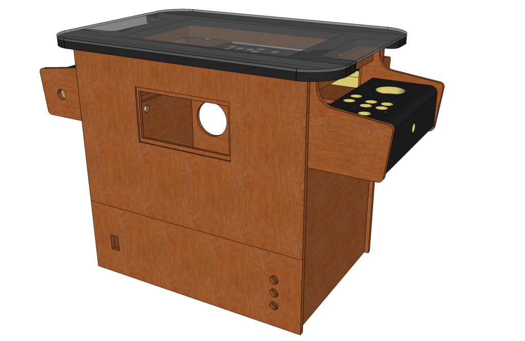 A rendering of the rear of the cabinet showing the opening for the cooling fans, power jack, and spots for the two HDMI and USB ports.